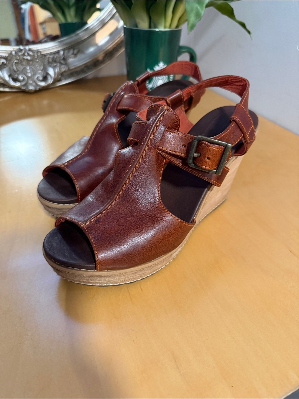 Women’s Brown Leather Wedge Sandals - timberland Classic Slingback Style 7.5